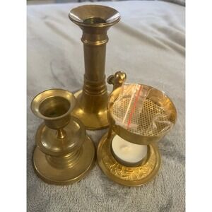 Lot 3 Vintage Brass Candle Holders‎ Taper Tealight Ornate Mixed Styles